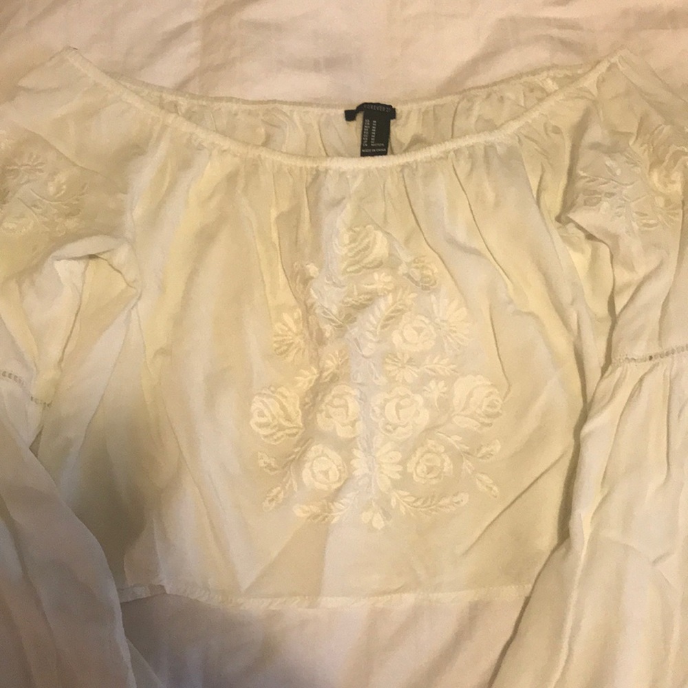 F21 crop top off the shoulder